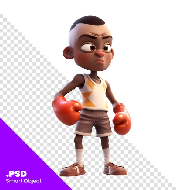 PSD rendering 3d di un ragazzo afroamericano con modello psd di guantoni da boxe