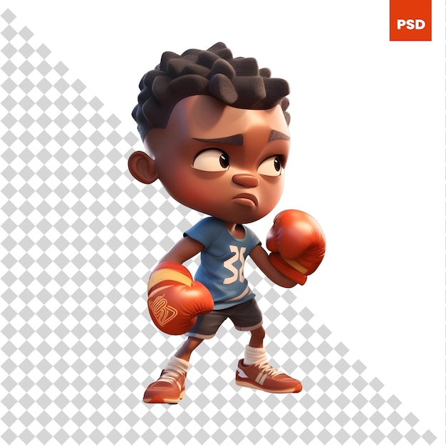 PSD rendering 3d di un ragazzo afroamericano con guantoni da boxe