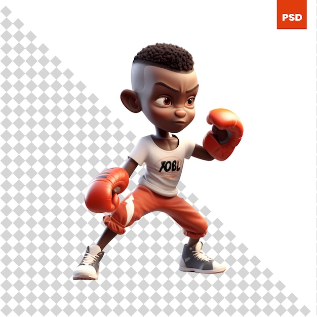 PSD rendering 3d di un ragazzo afroamericano con guantoni da boxe