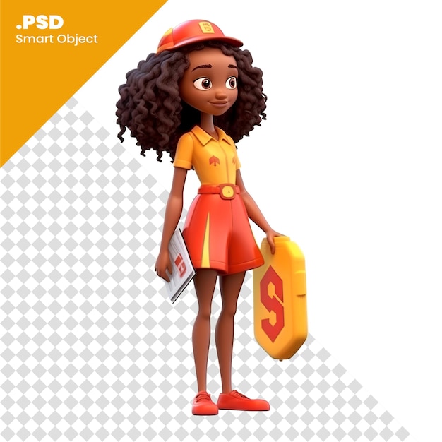 3d render of an african american firefighter woman with a fire extinguisher psd template