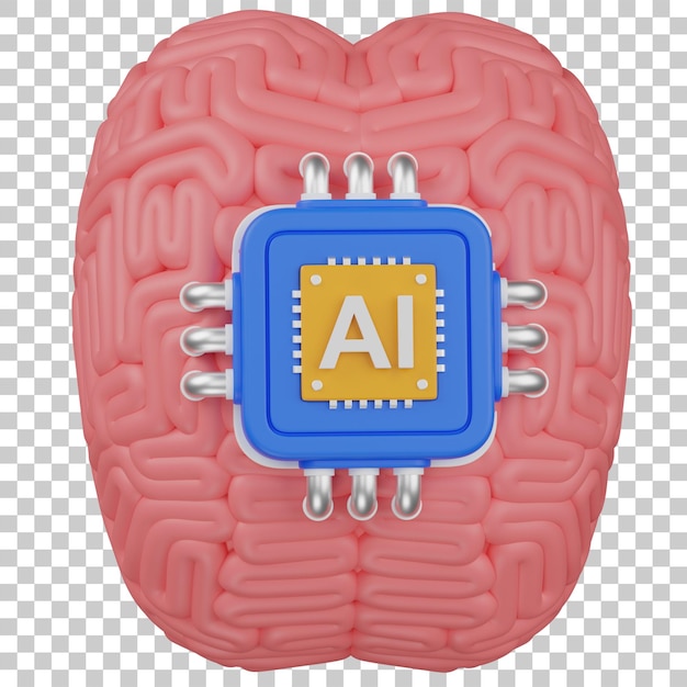 3d render ai chip on a brain icon