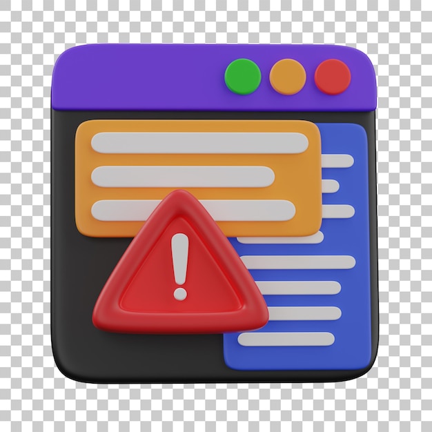 3d render alert window showing a warning illustration
