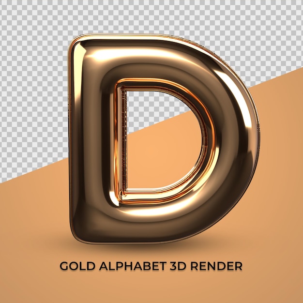 3D Render alfabet D lettertype goud stijl