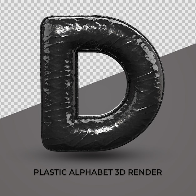PSD 3d render alfabet d lettertype plastic zwart