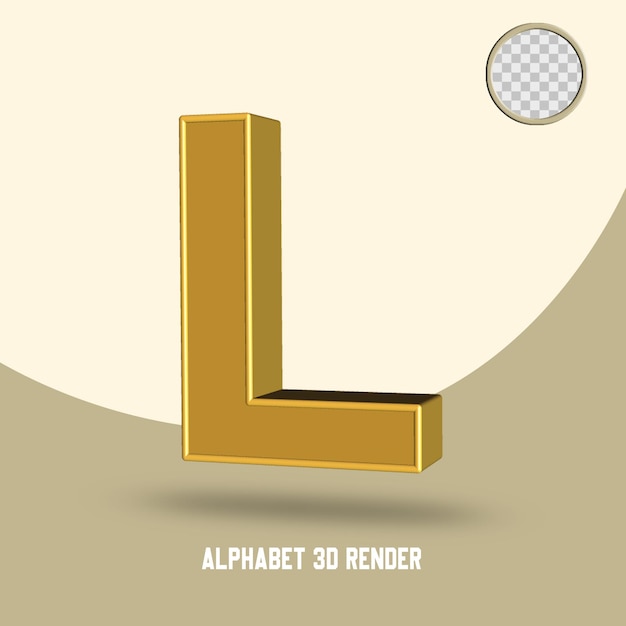 PSD 3d render alfabet l gouden stijl