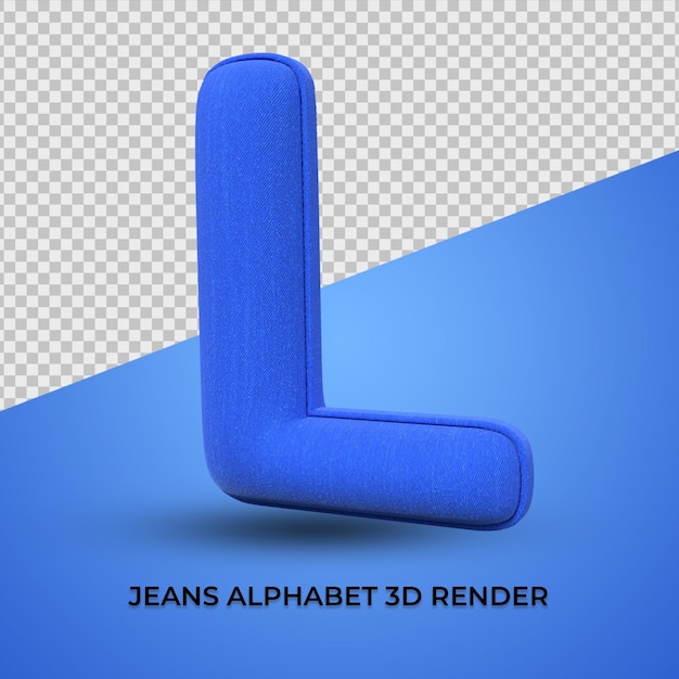 PSD 3d render alfabet l lettertype blauwe jeans