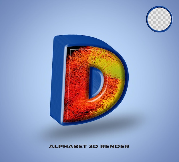 PSD 3d render alfabet lijn blauw met abstract kleurrijk glanzend
