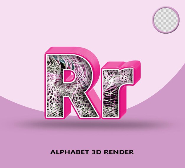 3D render alfabet lijn roze kleur met golf lijn abstract