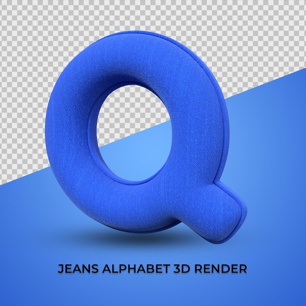 3d render alfabet q lettertype blauwe spijkerbroek