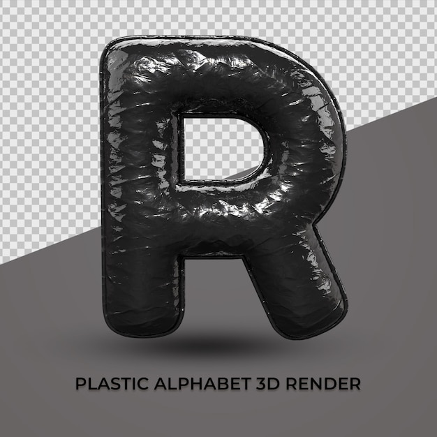 3d render alfabet r lettertype plastic zwart