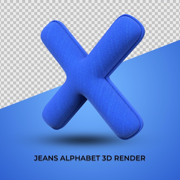 3d render alfabet x lettertype blauwe spijkerbroek