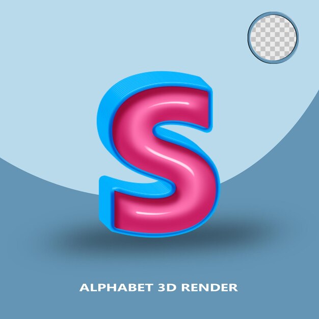 PSD 3d render alphabet blue pink glossy color