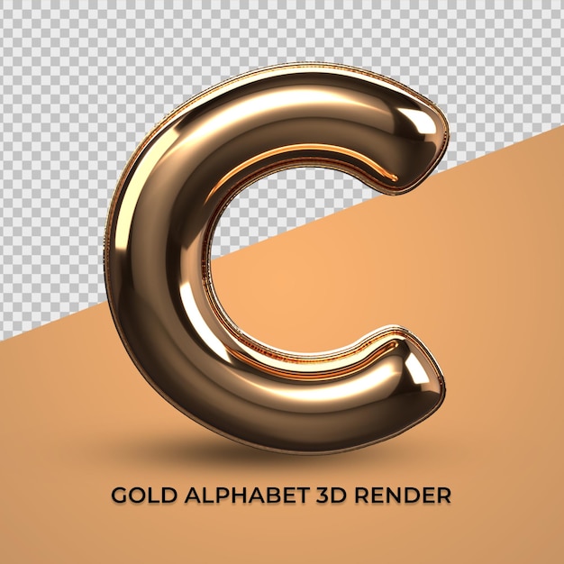 3D Render alphabet C font gold style