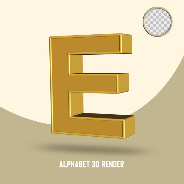 PSD 3d render alphabet e gold style