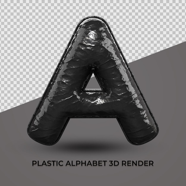 PSD 3d render alphabet a font plastic black