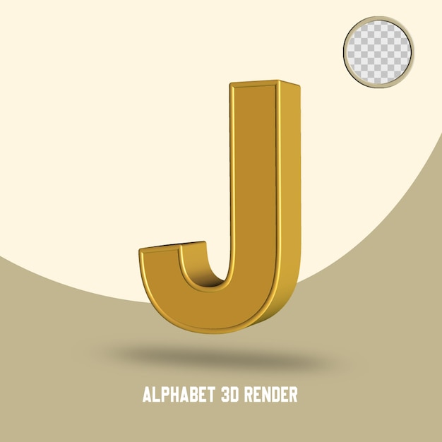 3D 렌더링 알파벳 J 골드 스타일