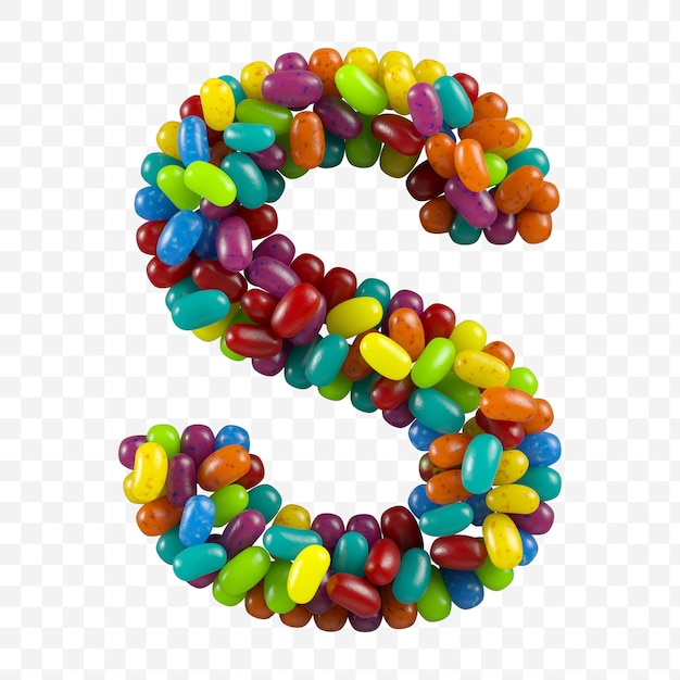 PSD 3d render alphabet letter s made of jelly beans candy isolated on an isolated background