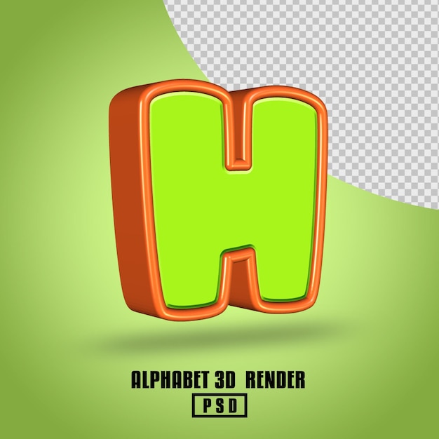 3d render alphabet light green and orange color