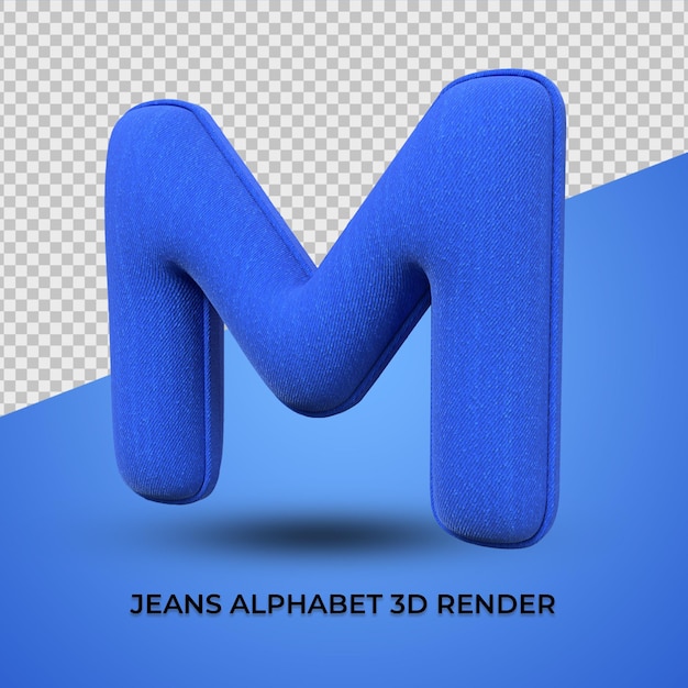 PSD 3d render alphabet m font blue jeans