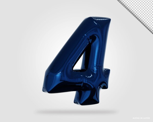 3Dレンダリングアルファベット番号4バルーンスタイル