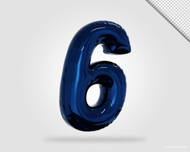 PSD 3d render alphabet number 6 balloon style