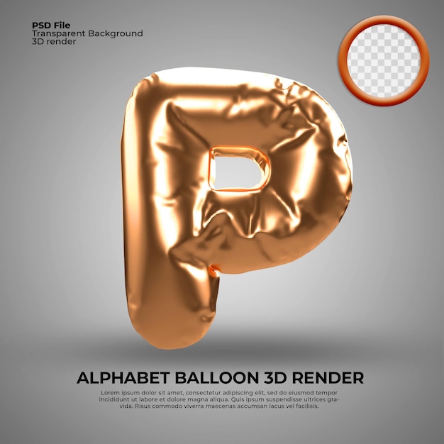 3d render alfabeto p palloncino compleanno anniversario d'oro