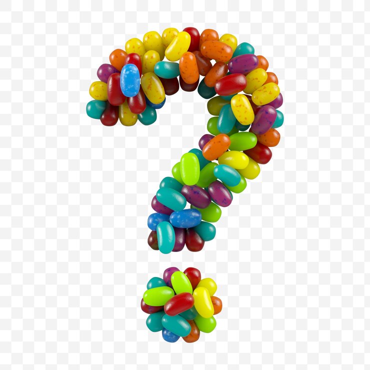 PSD 3d render alphabet question mark made of jelly beans candy isolated on an isolated background