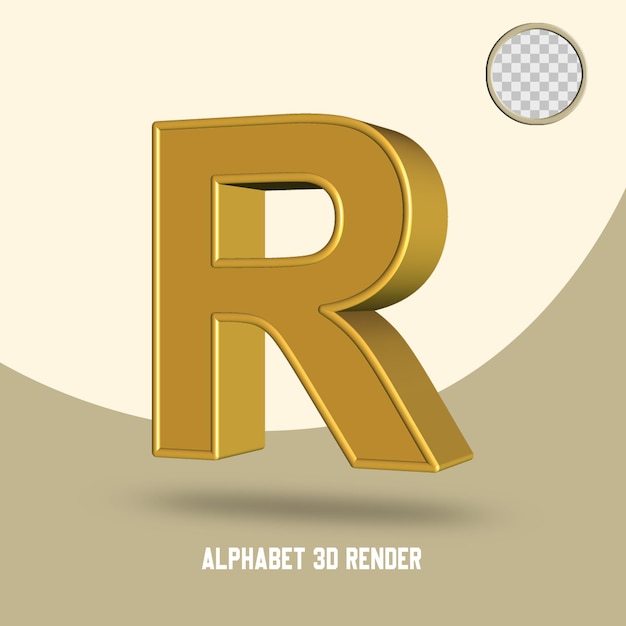 3d render alphabet r gold style