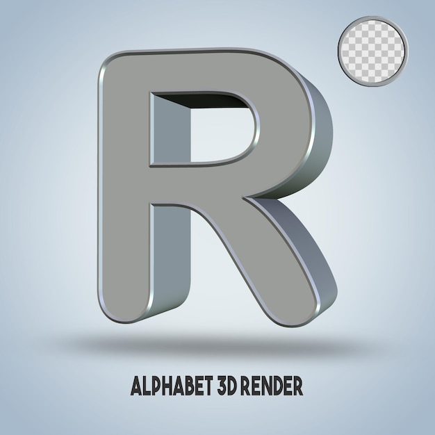 3d визуализация алфавита r серебряный стиль