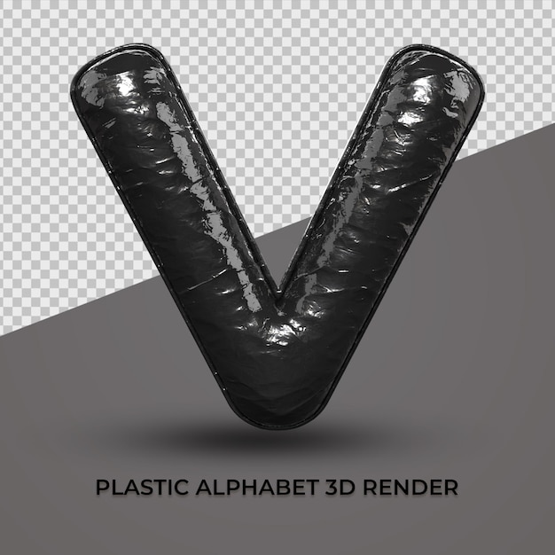 3d render alphabet v font plastic black