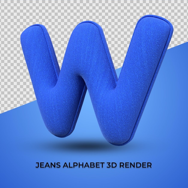 3d render alphabet w font blue jeans