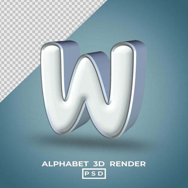 PSD 3d render alphabet white silver color