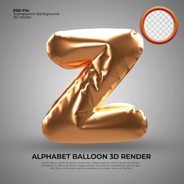 3D render alphabet Z balloon gold anniversary birthday