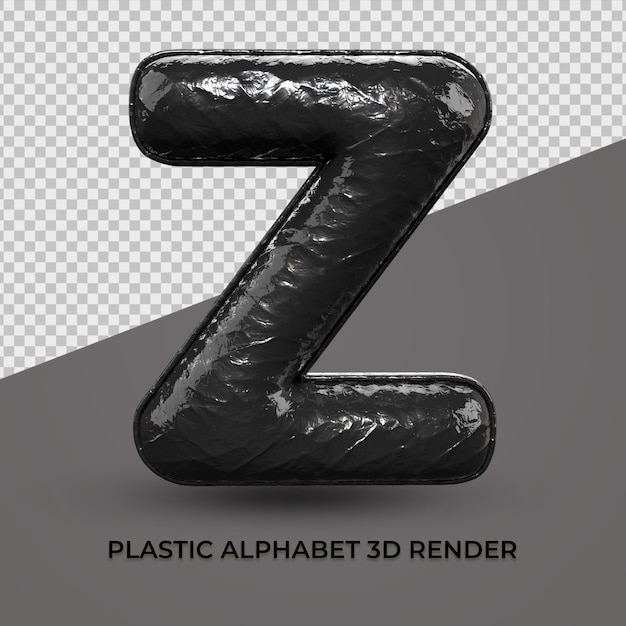 3d render alfabeto z font plastica nera