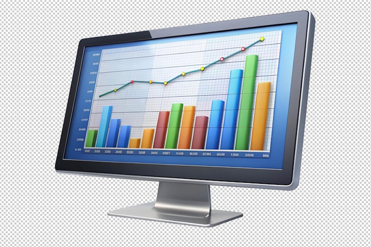 PSD 3d render application monitor show up business growth opportunities in realtime