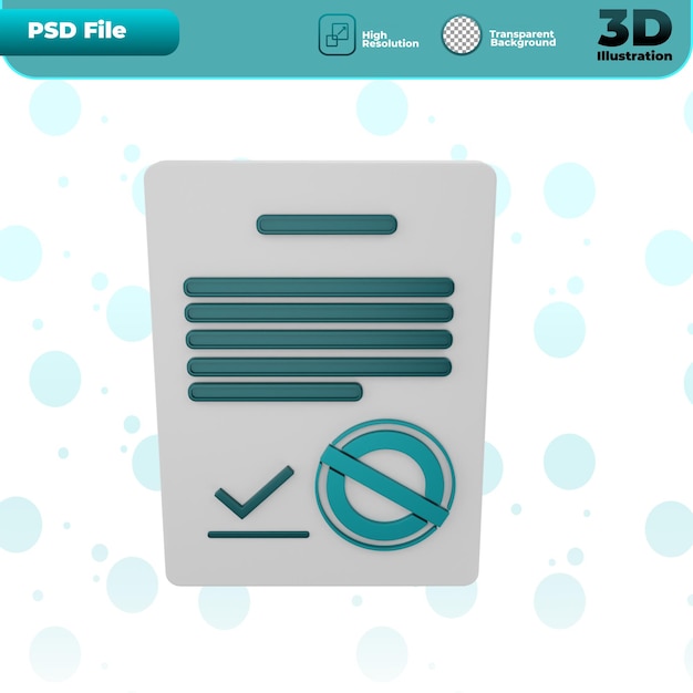 PSD 3d render approve document icon illustration