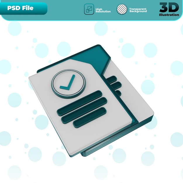 PSD 3d render approve document icon illustration