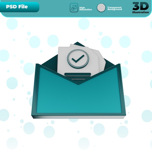 PSD rendering 3d approva icona e-mail illustrazione