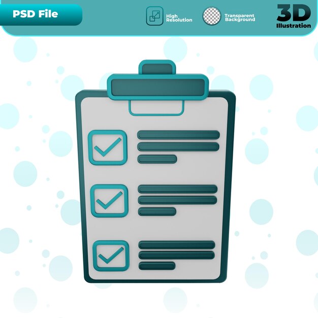 3D Render Approve List icon Illustration