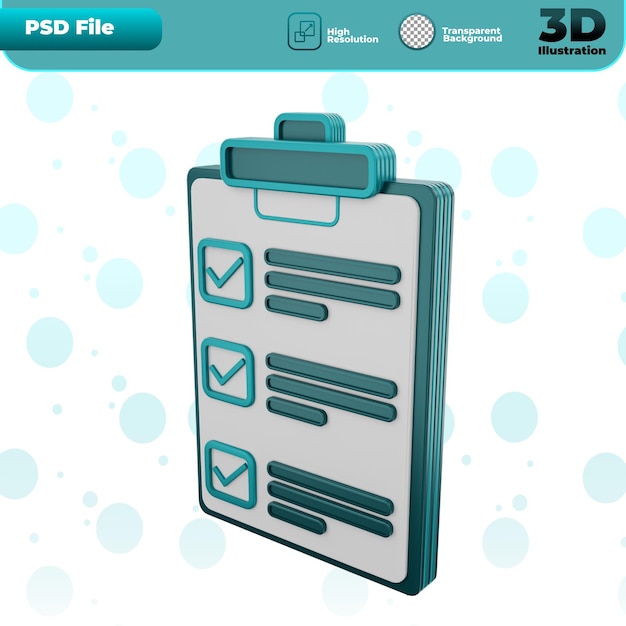 PSD 3d render approve list icon illustration