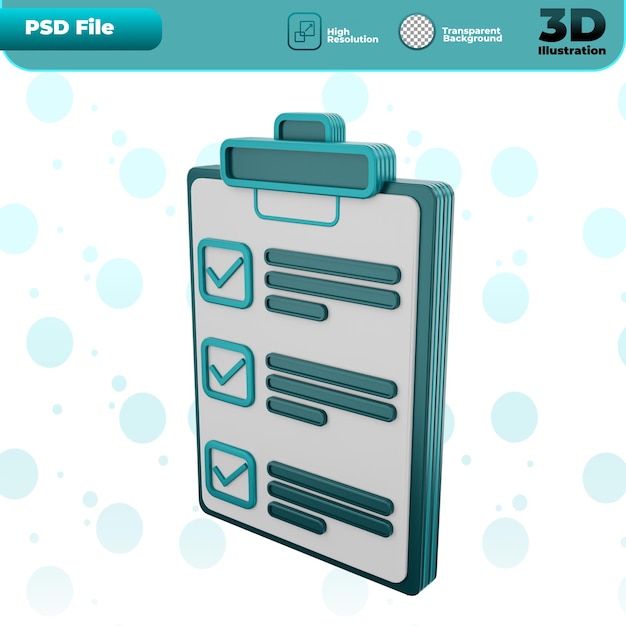 3D Render Approve List icon Illustration