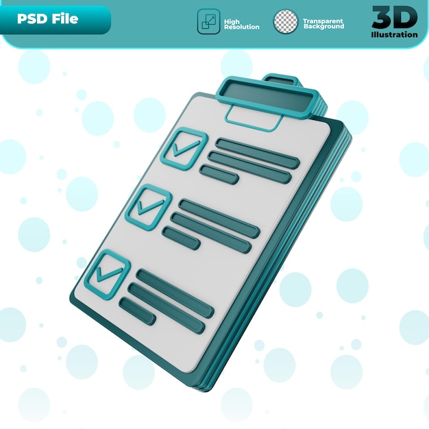 3d render approve list icon illustration