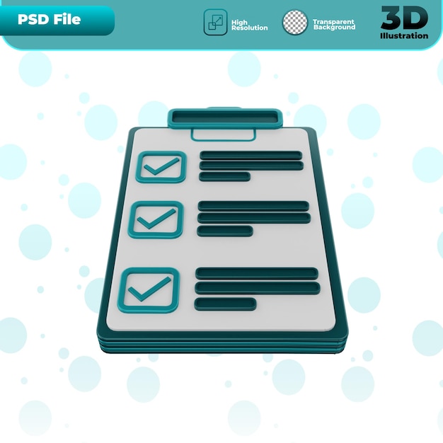 PSD 3d render approve list icon illustration