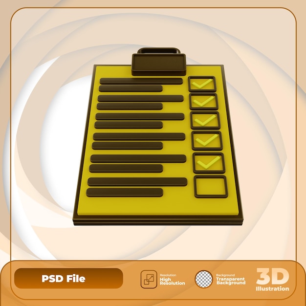 PSD Иллюстрация значка списка одобрения 3d-рендеринга