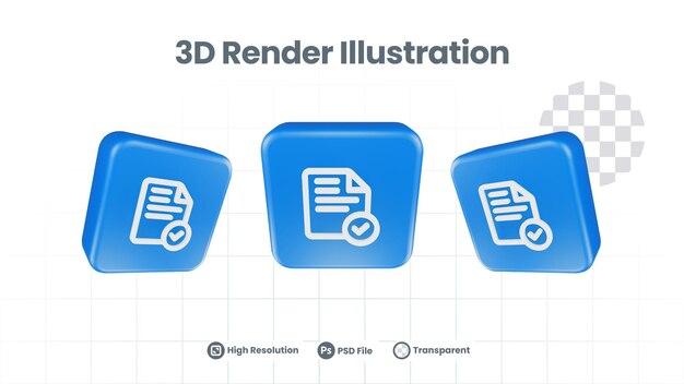 PSD il rendering 3d ha approvato il controllo del file verificato icona per la promozione sui social media dell'app mobile web