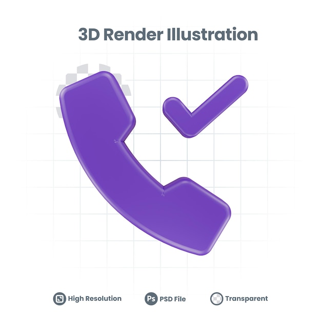 Web モバイル アプリのソーシャル メディア プロモーションの 3 d レンダリング承認された確認済みチェック コール アイコン