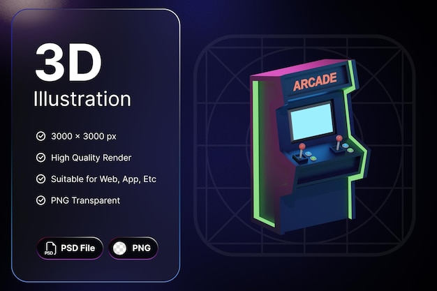 3D Render Arcade Machine Object Gaming For Modern Design Application And Web
