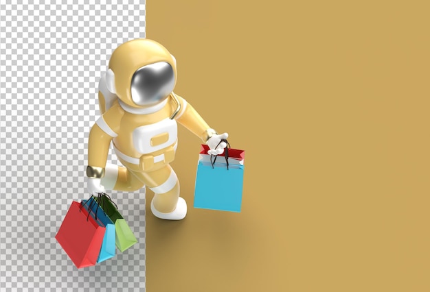 3D Render Astronaut met boodschappentassen