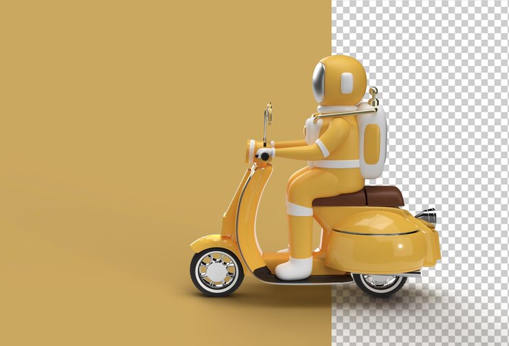  3d render astronaut riding motor scooter side view Premium Psd