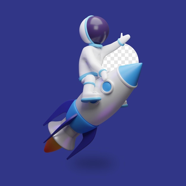 3d render astronaut with rocket